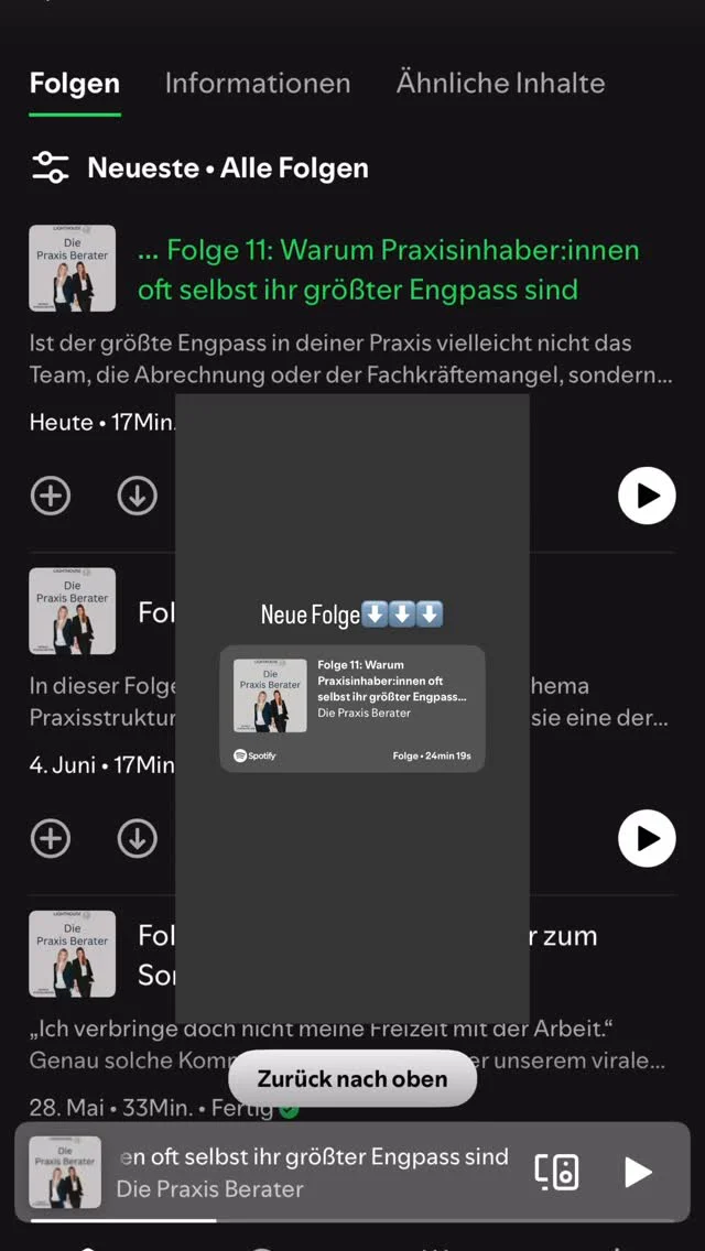 Ist der größte Engpass in deiner Praxis vielleicht nicht das Team, die Abrechnung oder der Fachkräftemangel, sondern du selbst?

Eine unbequeme Frage. Aber genau darüber sprechen wir in dieser Folge.

Aus unserer Erfahrung in zahlreichen Zahnarztpraxen wissen wir: Viele Herausforderungen entstehen nicht durch fehlende Mitarbeiter oder mangelnde Auslastung, sondern durch gewachsene Strukturen, fehlende Delegation, zu wenig Führung und den Anspruch, alles selbst machen zu müssen.

Wir sprechen über typische Verhaltensmuster von Praxisinhabern, die ihr Wachstum unbewusst ausbremsen, teilen echte Beispiele aus unserem Beratungsalltag und geben Impulse, wie du mehr Verantwortung ins Team bringst, Klarheit schaffst und wieder Zeit für die wirklich wichtigen Aufgaben gewinnst.

Eine Folge für alle Praxisinhaber, die ihre Praxis weiterentwickeln möchten – und bereit sind, dabei auch einen Blick auf sich selbst zu werfen.